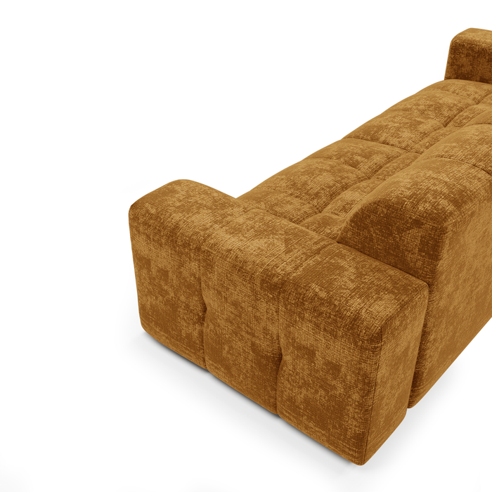 4-zitsbank in mosterdkleurig fluweel met reliëf