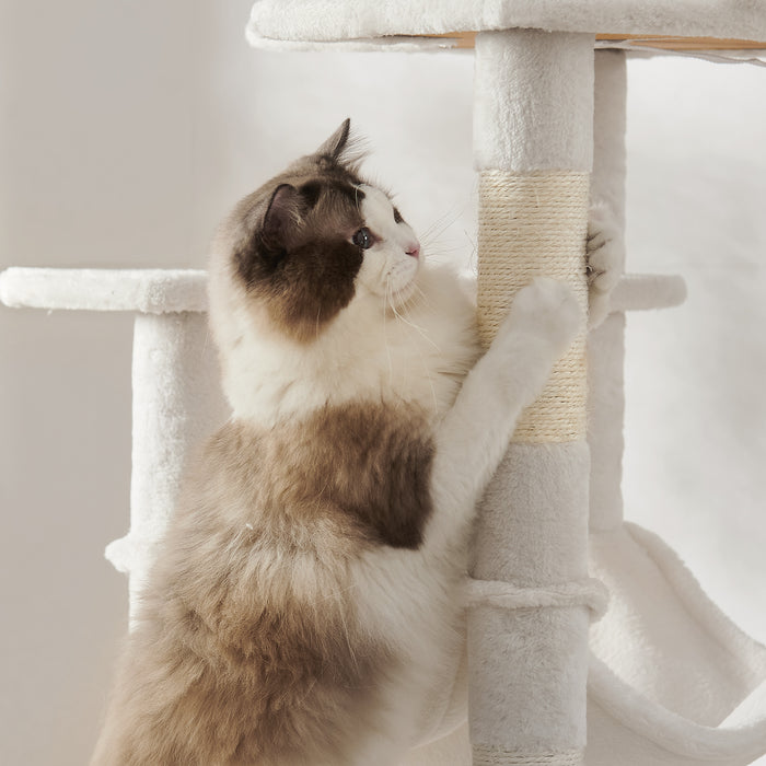ACAZA Krabpaal voor meerdere Katten - Kat Condo met Hangmat - Kattenpaal - 143 cm - Wit