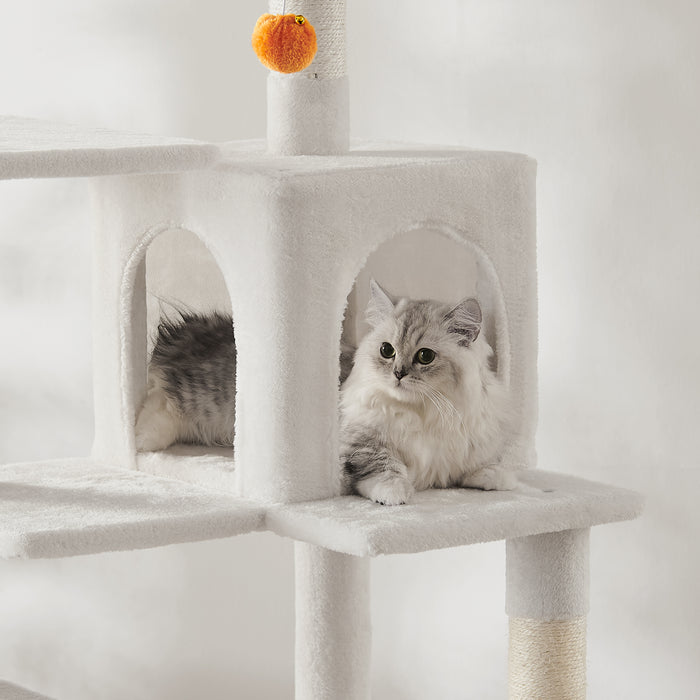 ACAZA Krabpaal voor meerdere Katten - Kat Condo met Hangmat - Kattenpaal - 143 cm - Wit