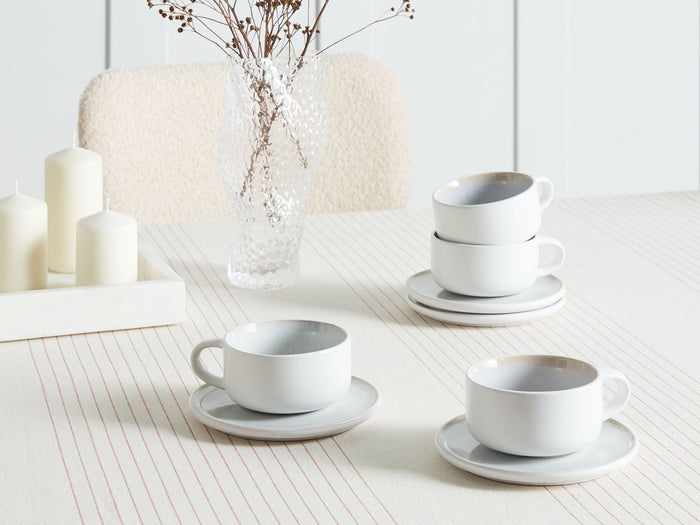 Beliani - SESAME - Kop en schotel set van 8 - Off-white - Steengoed