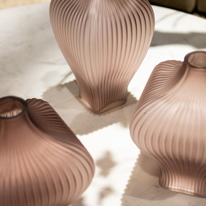 PTMD Halde Purple solid glass vase ribbed organic wide