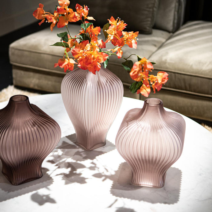 PTMD Halde Purple solid glass vase ribbed organic wide