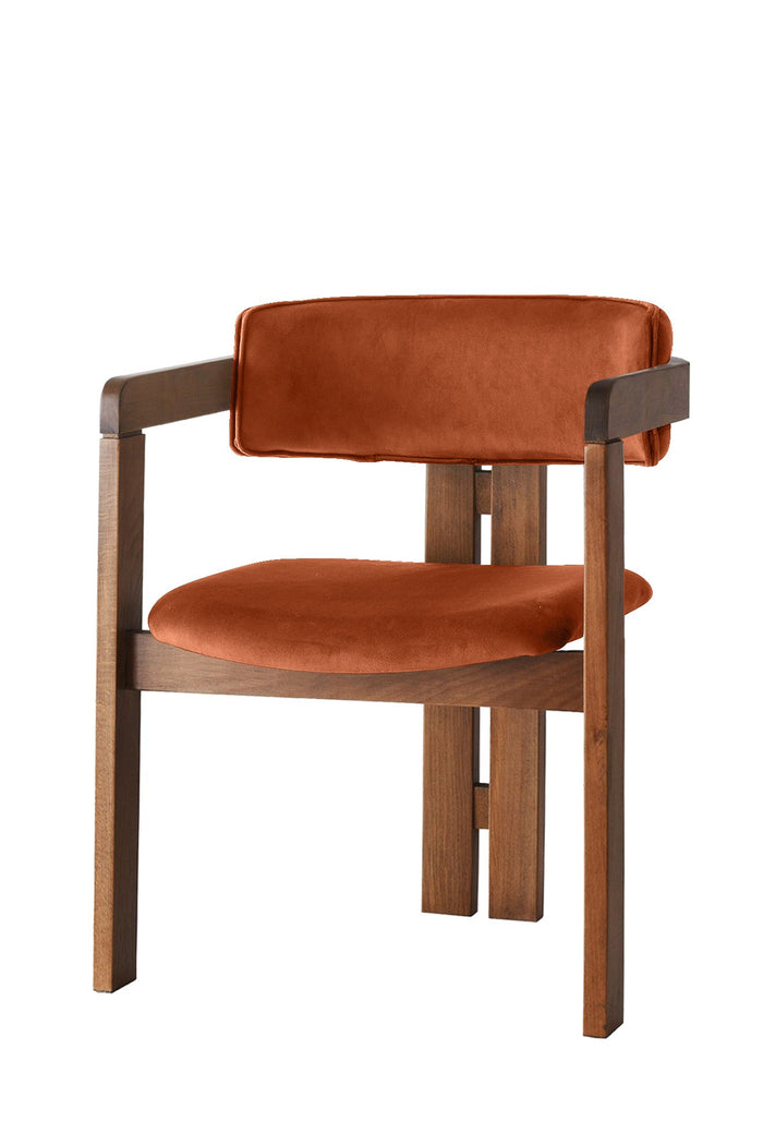 Giga Meubel - Eetkamerstoel Walnoot - Oranje|Velvet - Cozy