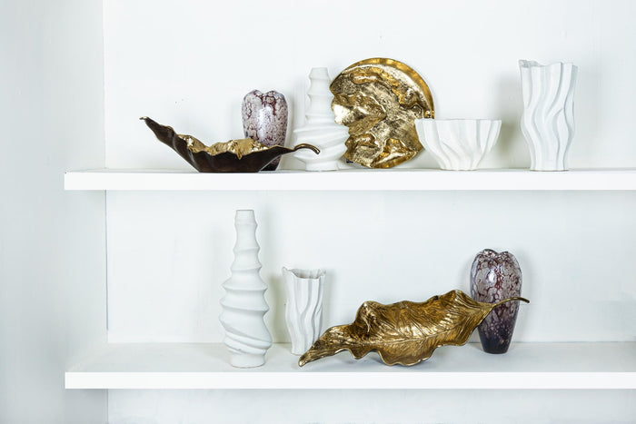 PTMD Merc White ceramic pot wavy ribbed low S