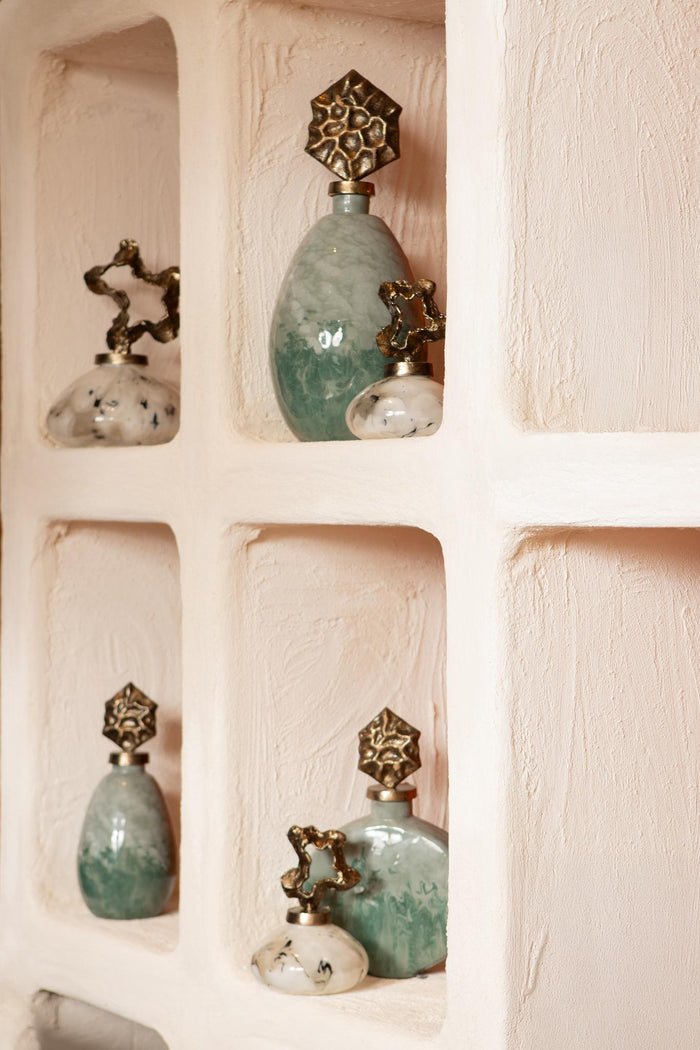 PTMD Cherisee Green Glass Statue Brass Lid Low