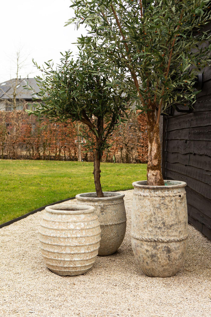 PTMD Maeghan White Round Ceramic Pot Lines Rough Finish