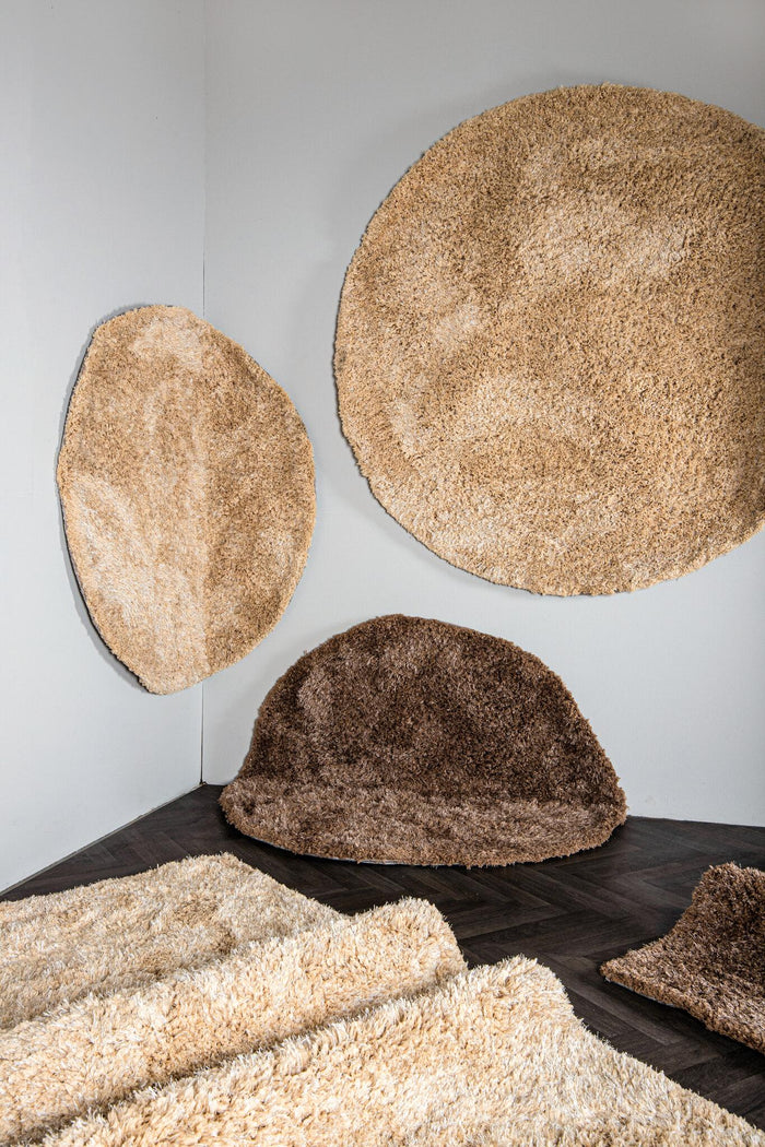 PTMD Jups Beige fabric handwoven carpet round S