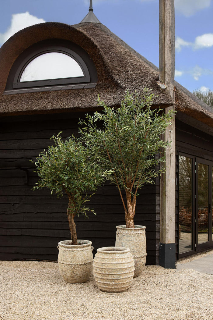 PTMD Maeghan White Round Ceramic Pot Lines Rough Finish