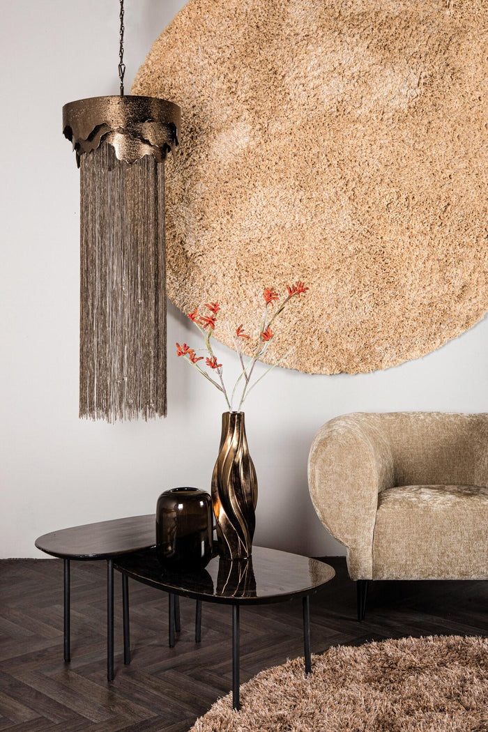 PTMD Jups Beige fabric handwoven carpet round S