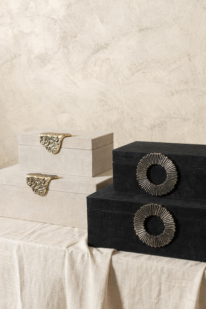 PTMD Opbergbox Hazael - 36x25x13 cm - Suede - Zilver - Set van 2