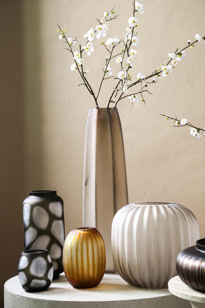 PTMD Levente Sand Carved Glass Round Vase Ribbed Low