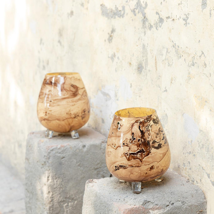 PTMD Windlicht Jamillia - 19x19x21 cm - Glas - Bruin