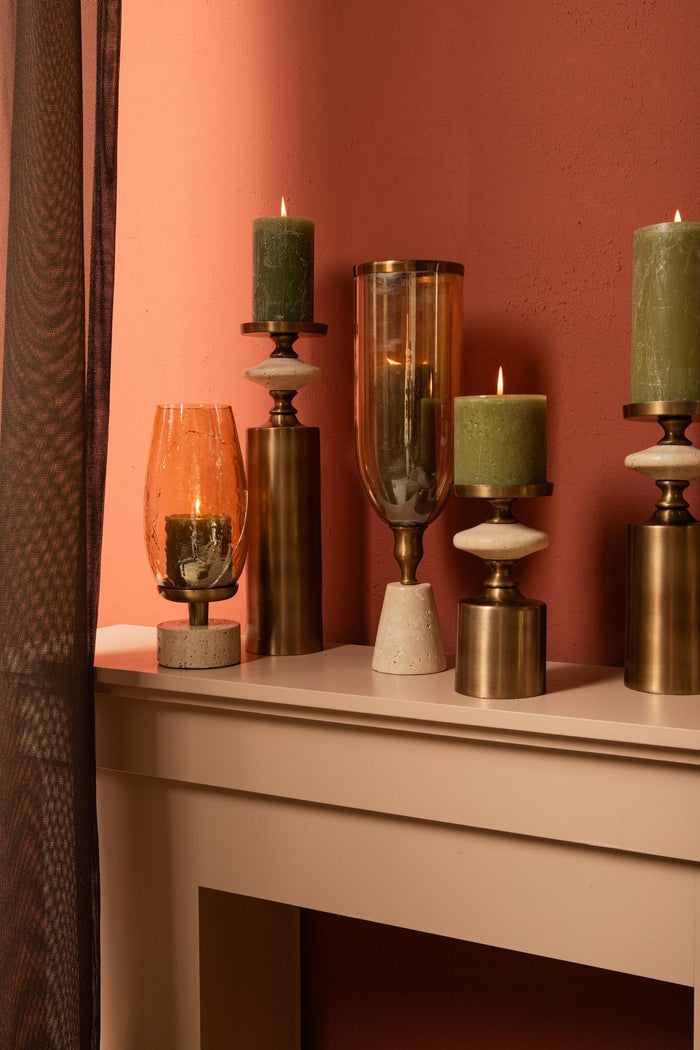 PTMD Nikolaos Brass Candleholder Travertine Round L