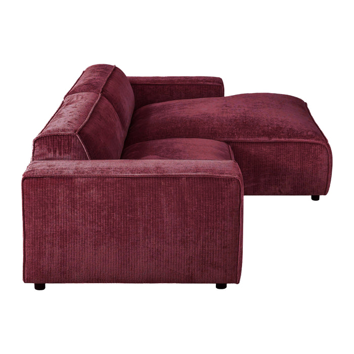 by fonQ Chunky Hoekbank met Chaise Longue Rechts - Rib - Wijnrood