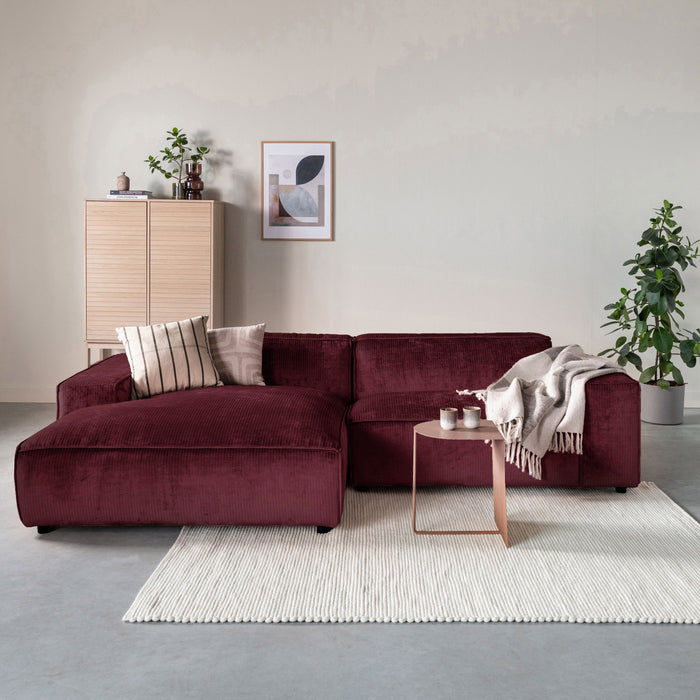 by fonQ Chunky Hoekbank met Chaise Longue Links - Rib - Wijnrood