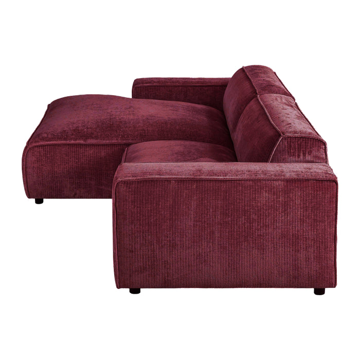 by fonQ Chunky Hoekbank met Chaise Longue Links - Rib - Wijnrood