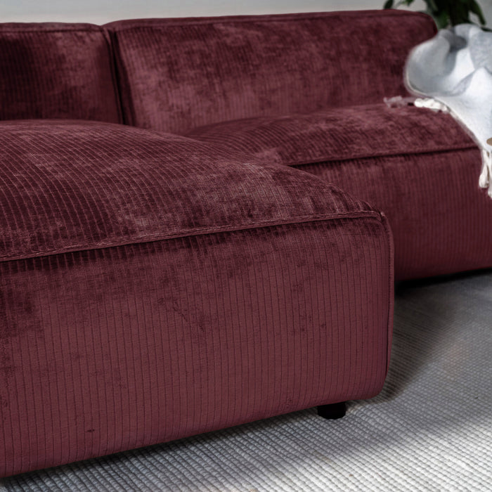 by fonQ Chunky Hoekbank met Chaise Longue Links - Rib - Wijnrood