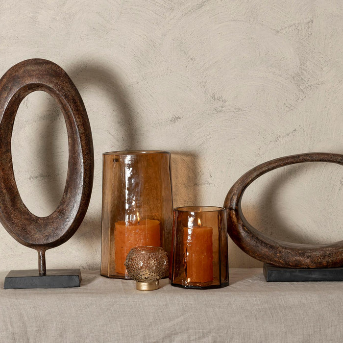 PTMD Rhubie Brown Oval Alu Casted Statue On Base Wide