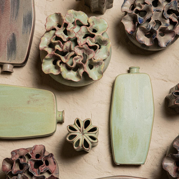 PTMD Jullia Green Ceramic Vase Flower Shaped Holes S