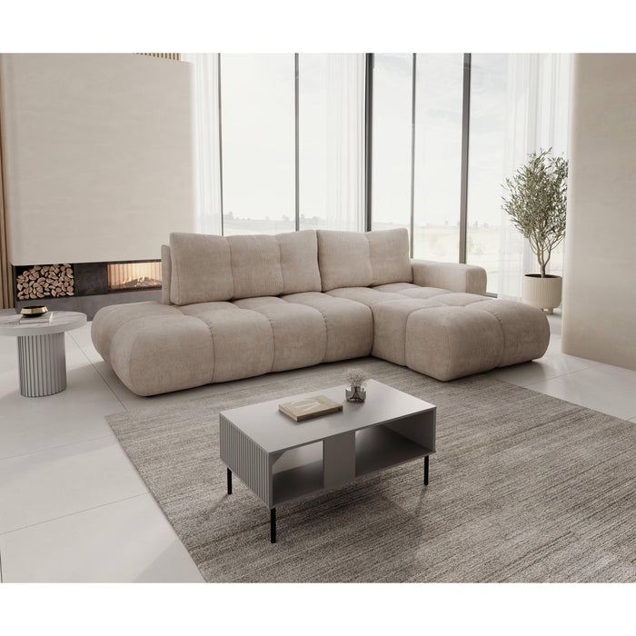 by fonQ Charme Hoekbank Rechts met Slaapfunctie - Chenille - Lichtbeige