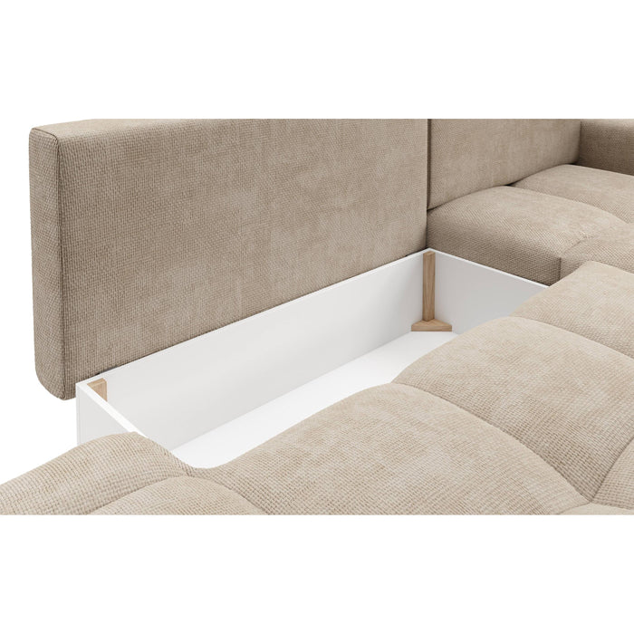 by fonQ Charme Hoekbank Rechts met Slaapfunctie - Chenille - Lichtbeige