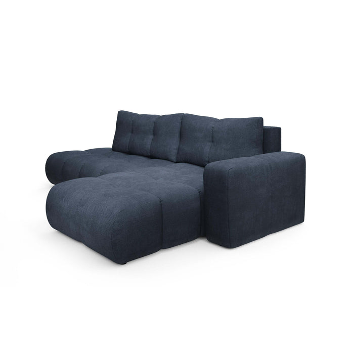 by fonQ Charme Hoekbank Rechts met Slaapfunctie - Chenille - Marineblauw