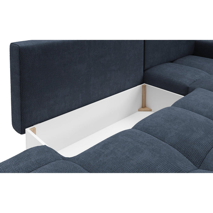 by fonQ Charme Hoekbank Rechts met Slaapfunctie - Chenille - Marineblauw