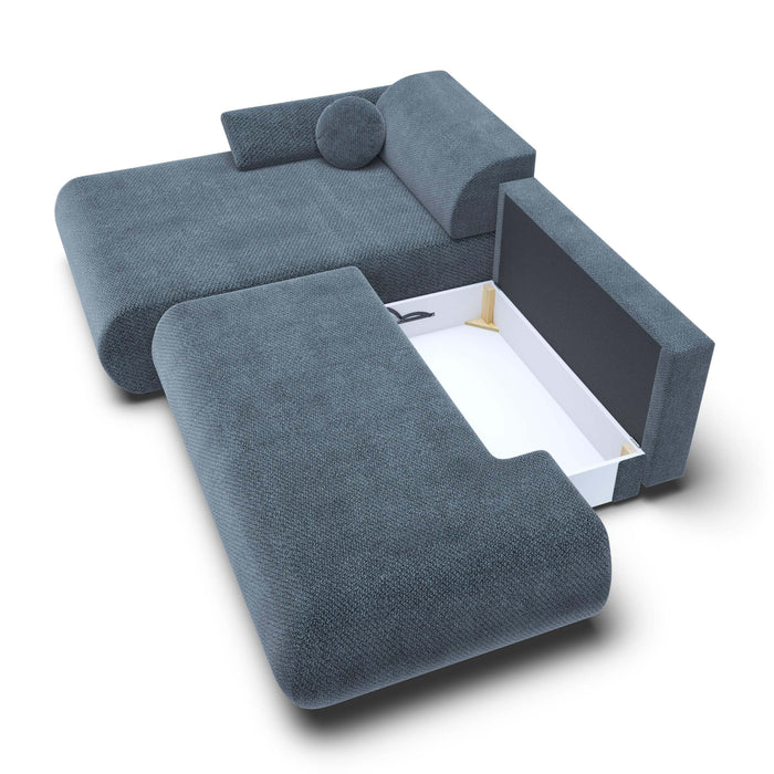 by fonQ Wisp Hoekbank met Chaise Longue Links met Slaapfunctie - Chenille - Marineblauw