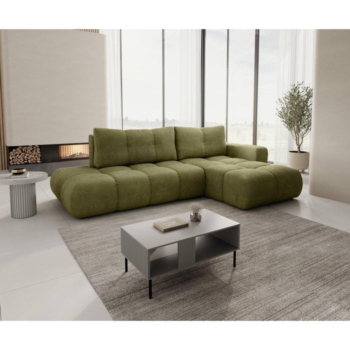 by fonQ Charme Hoekbank Rechts met Slaapfunctie - Chenille - Olijfgroen