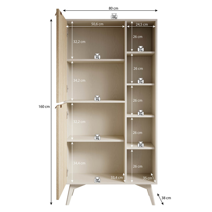Meubella - Boekenkast Essence - Beige - Licht eiken - 80 cm