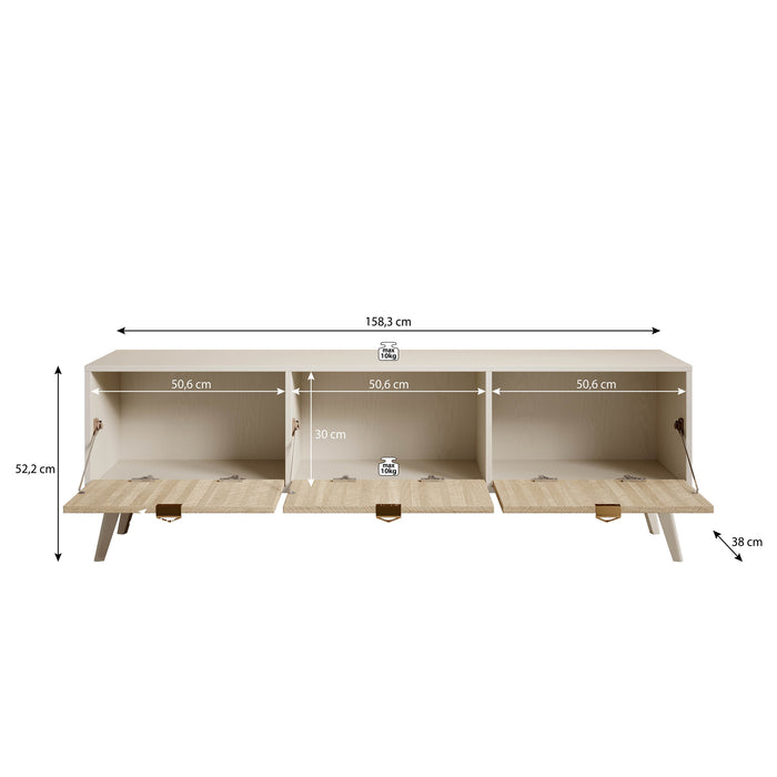 Meubella - TV-Meubel Essence - Beige - Licht eiken - 158 cm