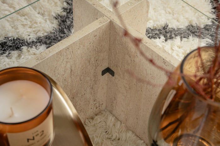 Giga Meubel - Salontafel Glas|Travertinlook - 105x65x30cm - Flavio