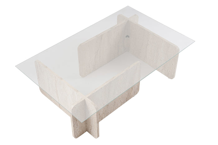 Giga Meubel - Salontafel Glas|Travertinlook - 105x65x30cm - Flavio