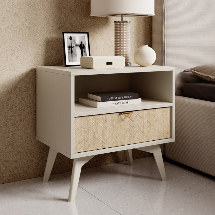 Meubella - Nachtkastje Essence - Beige - Licht eiken