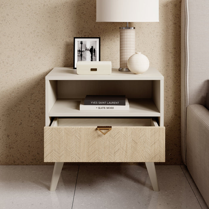 Meubella - Nachtkastje Essence - Beige - Licht eiken