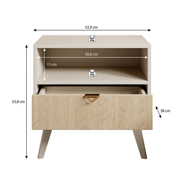 Meubella - Nachtkastje Essence - Beige - Licht eiken