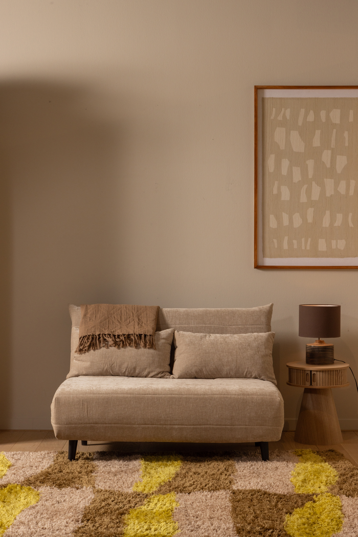 WOOOD Xem Slaapbank - 1-Persoons - Chenille stof - Naturel - 80x122x92
