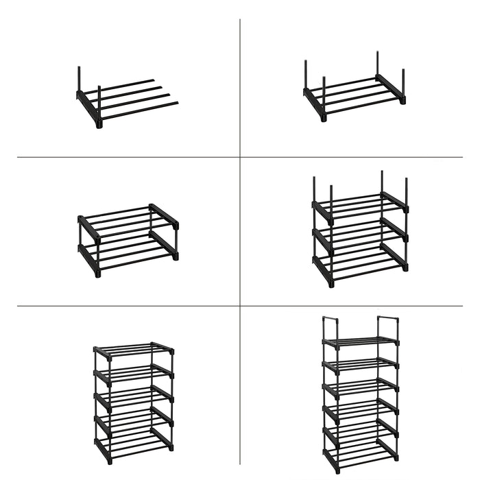 Schoenenrek bestaande uit 6 Vakken - Schoenenopberger - metalen Opbergrek, voor 12 tot 15 paar Schoenen - stapelbaar Schoenenrek - voor Hal, Woonkamer, Slaapkamer - 30 x 45 x 106 cm - Zwart