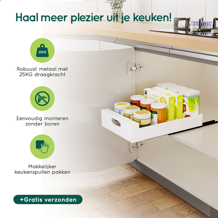 XIVADA Keukenkast organizer - Schuiflade - Aluminium - 35 cm - Wit