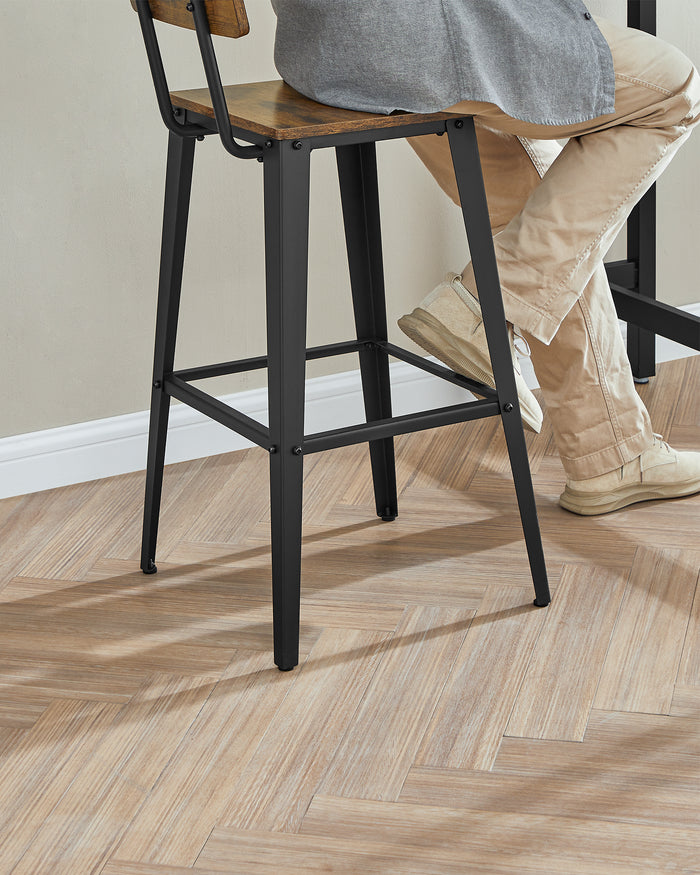 ACAZA Barkrukken - Barkruk - Barkrukken Set van 2 - Zithoogte 74 cm - Vintage Bruin - STRAK design - Barstoel - Barkrukken met Rugleuning - Voetsteun - Ronde Barkrukken - Industrieel - Barstoelen