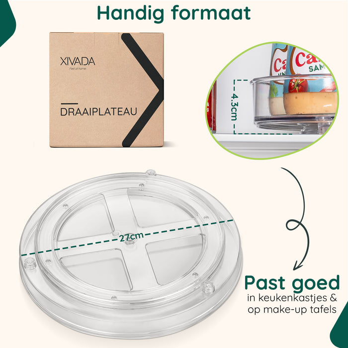 XIVADA Draaiplateau Suna - 27 cm - Lazy Suzan - Pet - Transparant