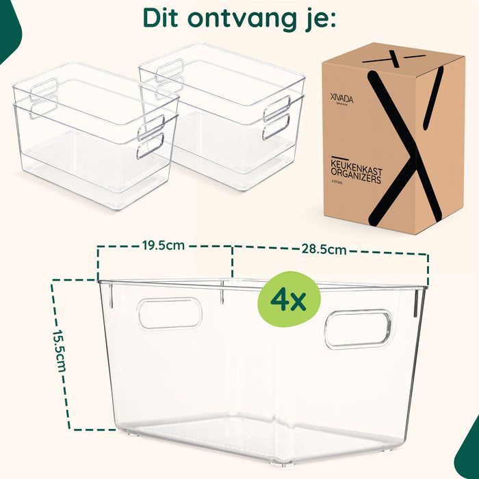 XIVADA Keukenkast Organizer Kato - XL - PET - Transparant - Set van 4
