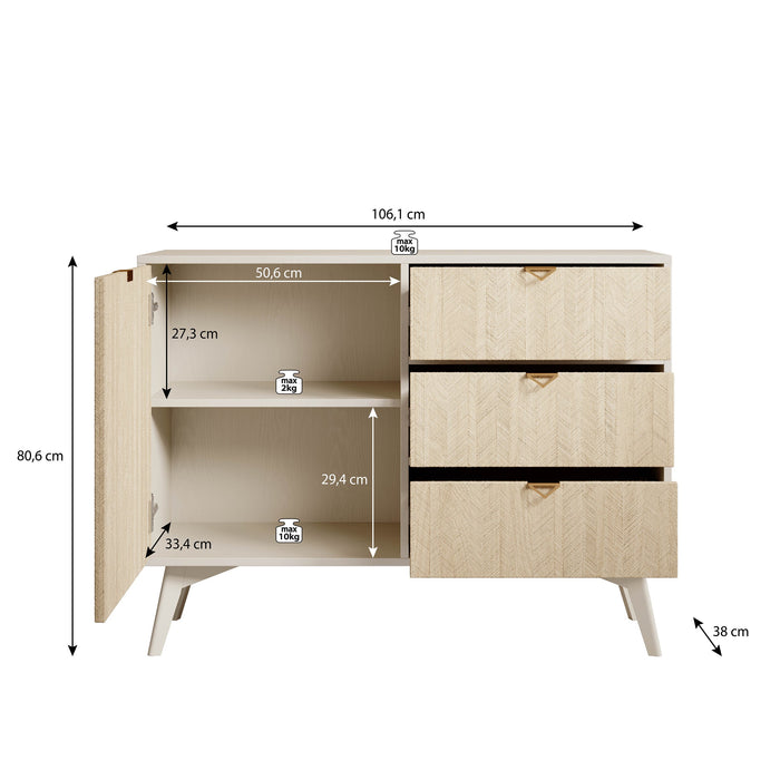 Meubella - Dressoir Essence - Beige - Licht eiken - 106 cm