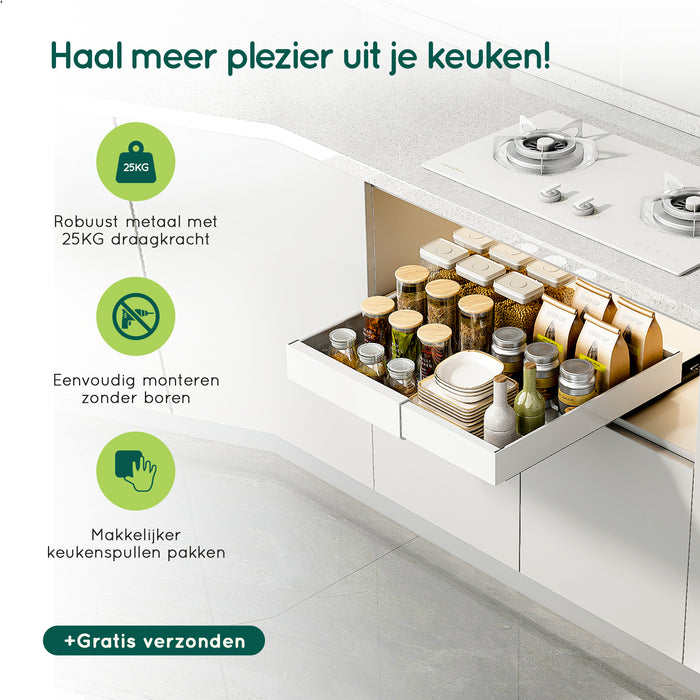 XIVADA Keukenorganizer - Schuiflade - Aluminium - Verstelbaar - Wit