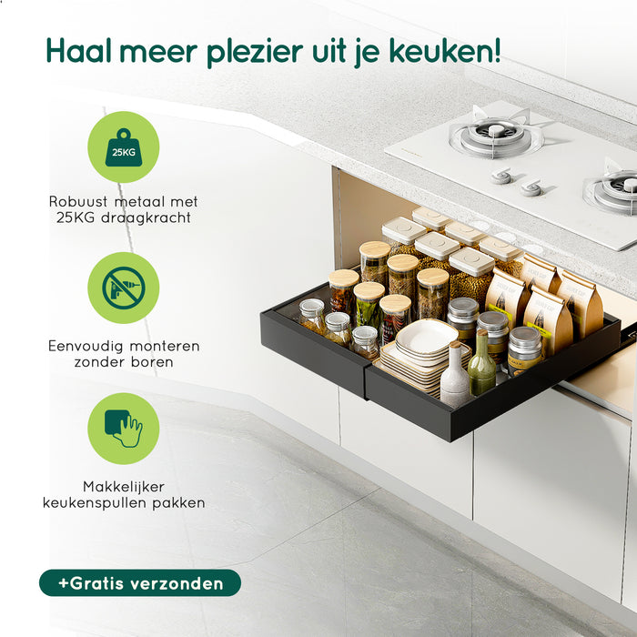 XIVADA Keukenorganizer - Schuiflade - Aluminium - Verstelbaar - Zwart
