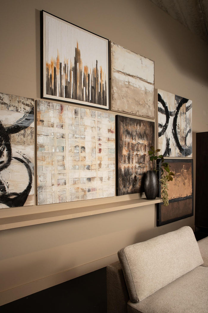 PTMD Gustas Brown Framed Wallpanel Poly Strips Square