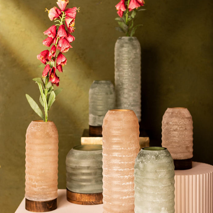 PTMD Yana Brown Matte Ribbed Glass Vase Round High L