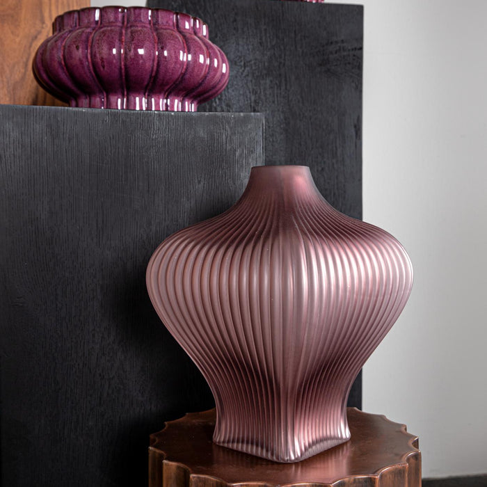 PTMD Halde Purple solid glass vase ribbed organic wide