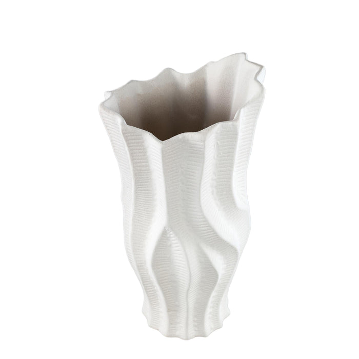 PTMD Merc White ceramic pot wavy ribbed high L
