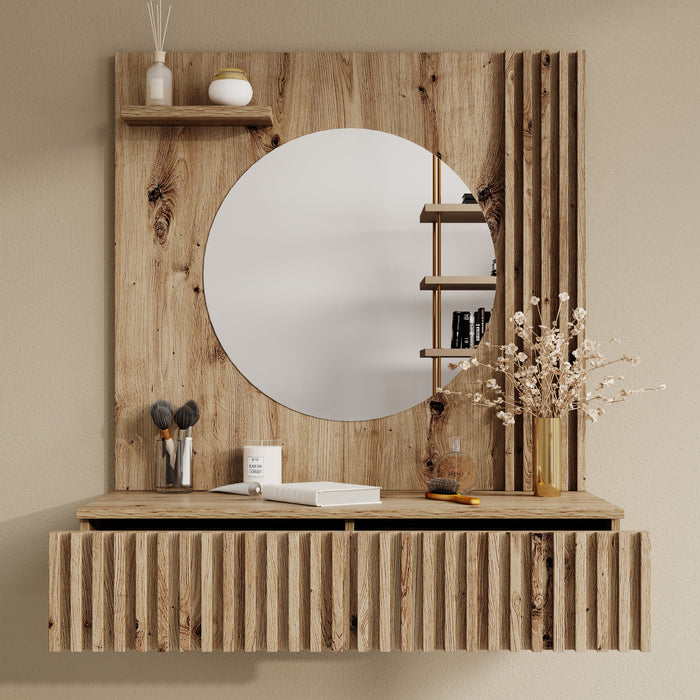 Meubella - Kaptafel Evy - Eiken - 85 cm - Met spiegel